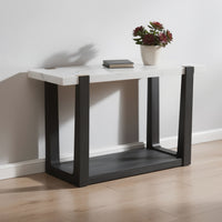 Sane Sofa Console Table, 50 Inch White Faux Marble Top with Shelf, Black  - BM353304