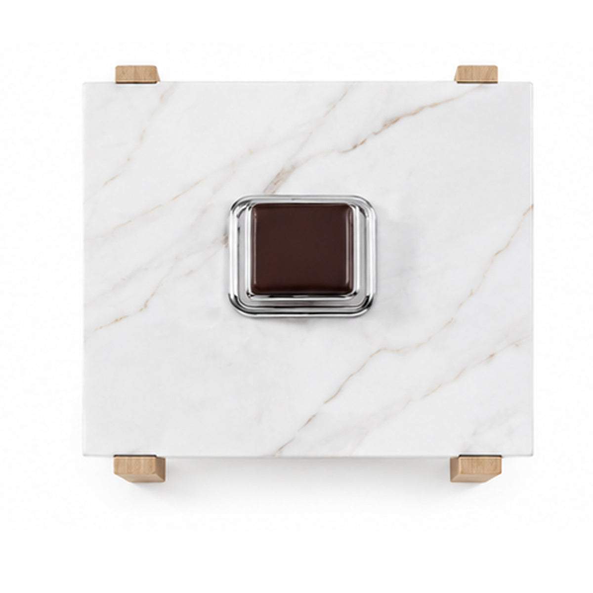 Sane Side End Table, 24 Inch White Faux Marble Top with Shelf, Brown  - BM353305