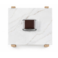 Sane Side End Table, 24 Inch White Faux Marble Top with Shelf, Brown  - BM353305