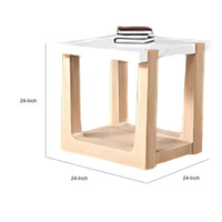 Sane Side End Table, 24 Inch White Faux Marble Top with Shelf, Brown  - BM353305