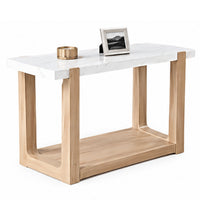Sane Sofa Console Table, 50 Inch White Faux Marble Top with Shelf, Brown  - BM353306