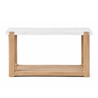 Sane Sofa Console Table, 50 Inch White Faux Marble Top with Shelf, Brown  - BM353306