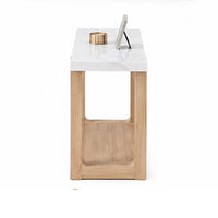 Sane Sofa Console Table, 50 Inch White Faux Marble Top with Shelf, Brown  - BM353306