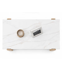 Sane Sofa Console Table, 50 Inch White Faux Marble Top with Shelf, Brown  - BM353306