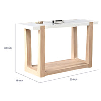 Sane Sofa Console Table, 50 Inch White Faux Marble Top with Shelf, Brown  - BM353306