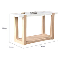 Sane Sofa Console Table, 50 Inch White Faux Marble Top with Shelf, Brown  - BM353306