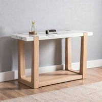 Sane Sofa Console Table, 50 Inch White Faux Marble Top with Shelf, Brown  - BM353306