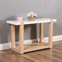 Sane Sofa Console Table, 50 Inch White Faux Marble Top with Shelf, Brown  - BM353306