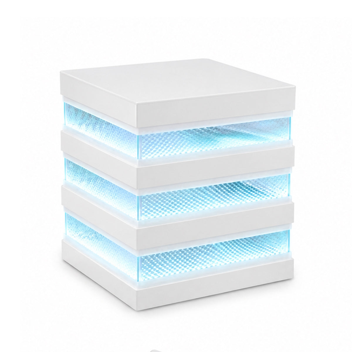 Lesi Side End Table, 20 Inch Glass Top, 2 Drawers, LED Glam White  - BM353309