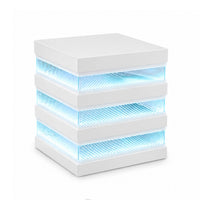 Lesi Side End Table, 20 Inch Glass Top, 2 Drawers, LED Glam White  - BM353309