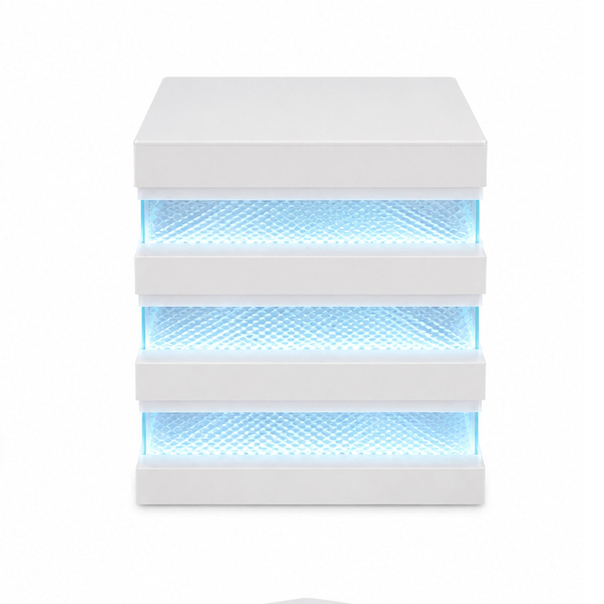 Lesi Side End Table, 20 Inch Glass Top, 2 Drawers, LED Glam White  - BM353309