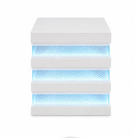 Lesi Side End Table, 20 Inch Glass Top, 2 Drawers, LED Glam White  - BM353309