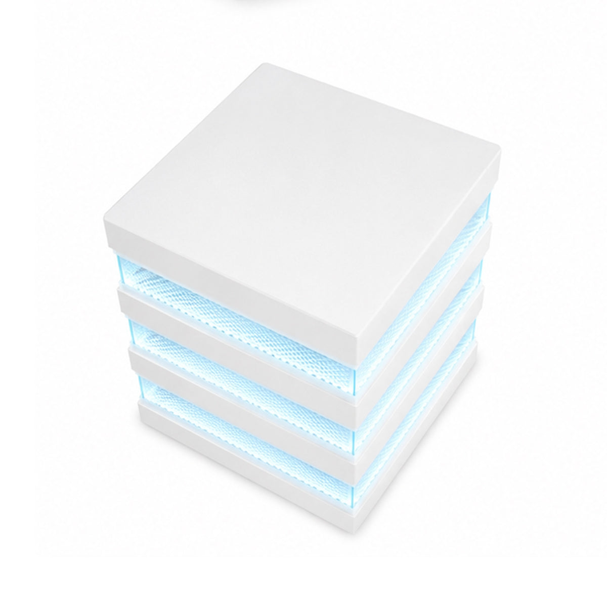 Lesi Side End Table, 20 Inch Glass Top, 2 Drawers, LED Glam White  - BM353309