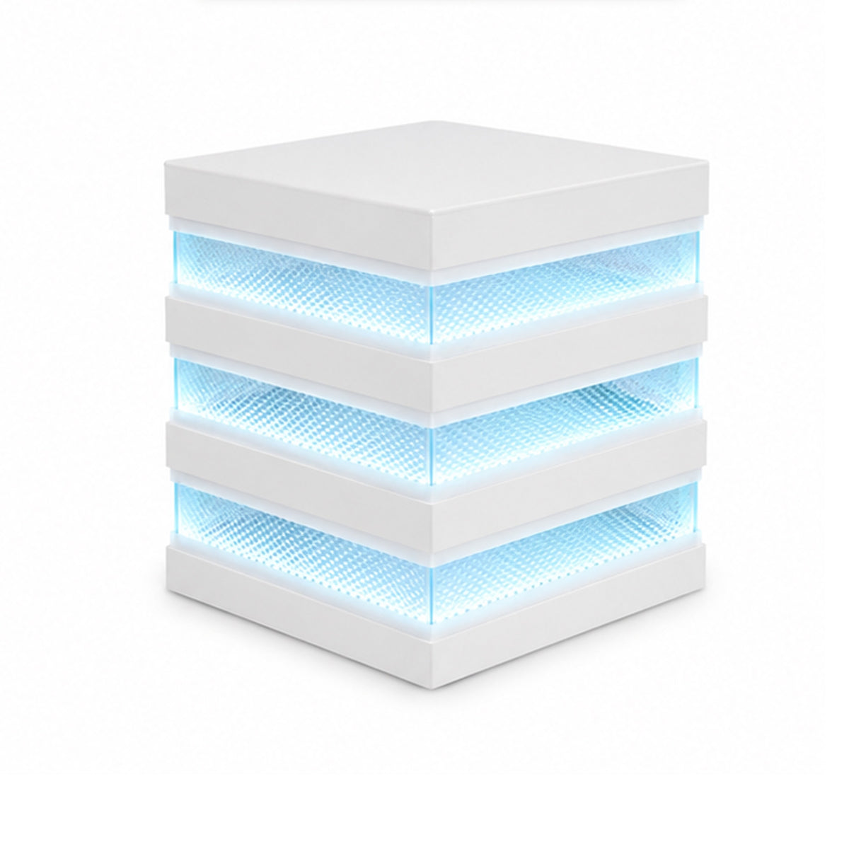 Lesi Side End Table, 20 Inch Glass Top, 2 Drawers, LED Glam White  - BM353309