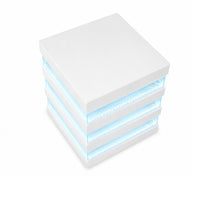 Lesi Side End Table, 20 Inch Glass Top, 2 Drawers, LED Glam White  - BM353309