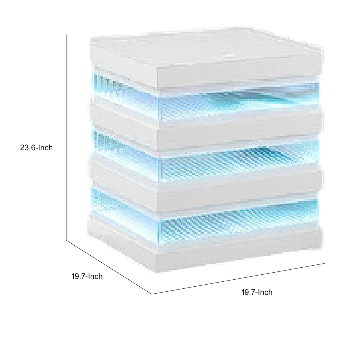 Lesi Side End Table, 20 Inch Glass Top, 2 Drawers, LED Glam White  - BM353309