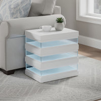 Lesi Side End Table, 20 Inch Glass Top, 2 Drawers, LED Glam White  - BM353309