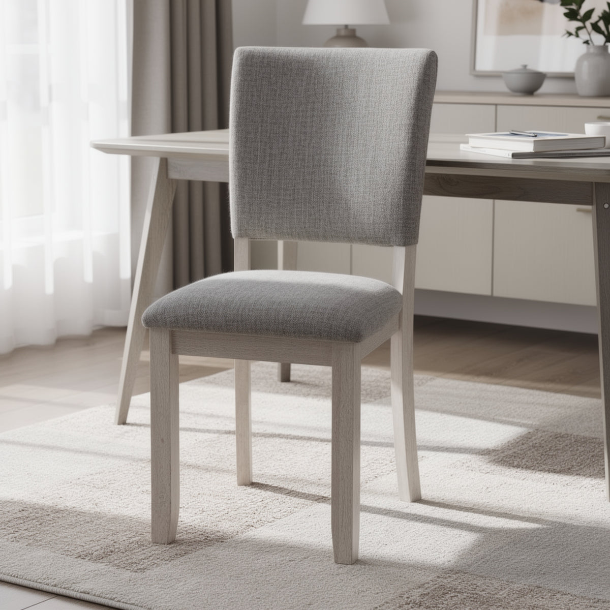 Sesa 4pc Dining Chair Set, Gray Upholstered Seat and Back, White Wood  - BM353310