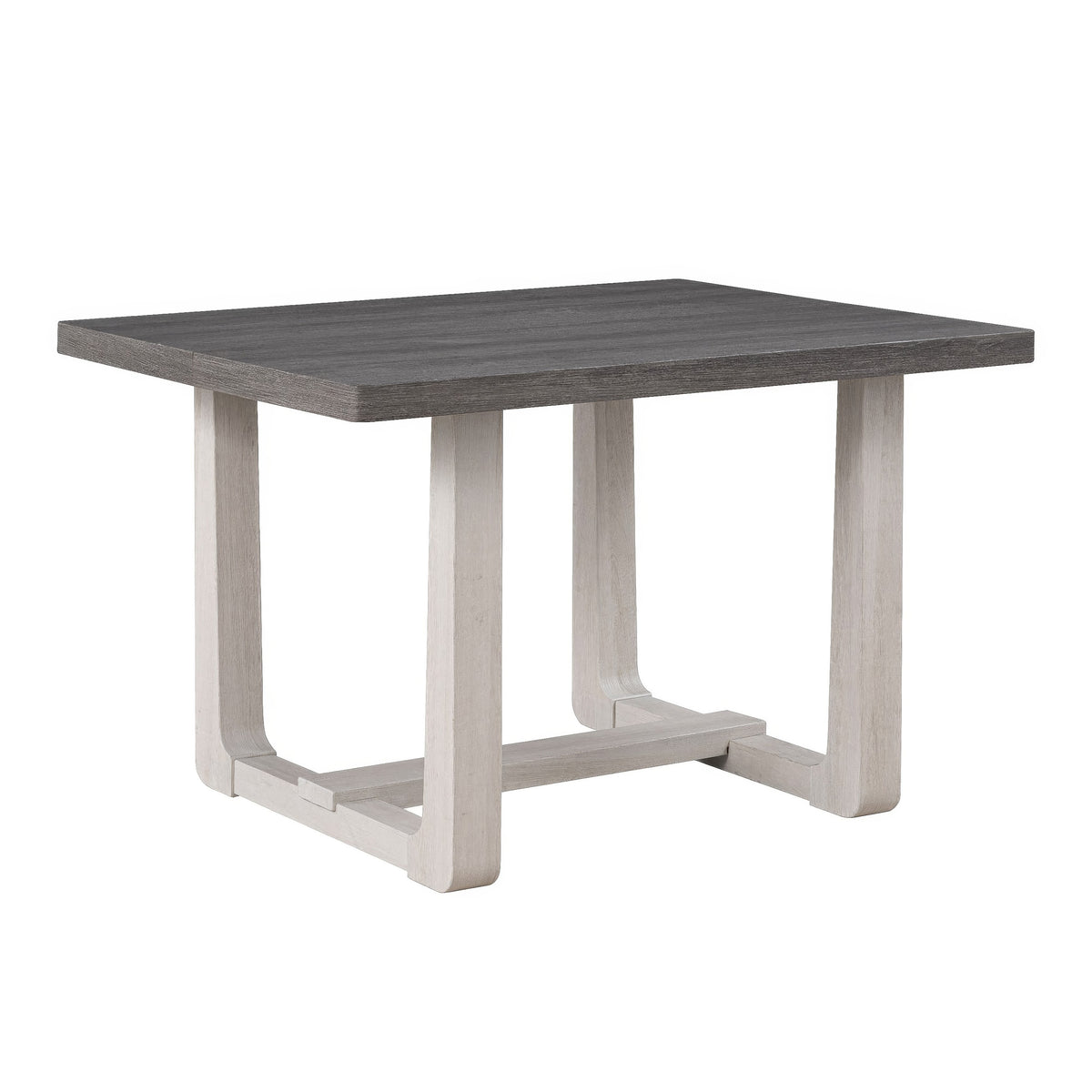 Sesa Dining Table, 48 Inch Rectangular Top, Trestle Base, Gray and White