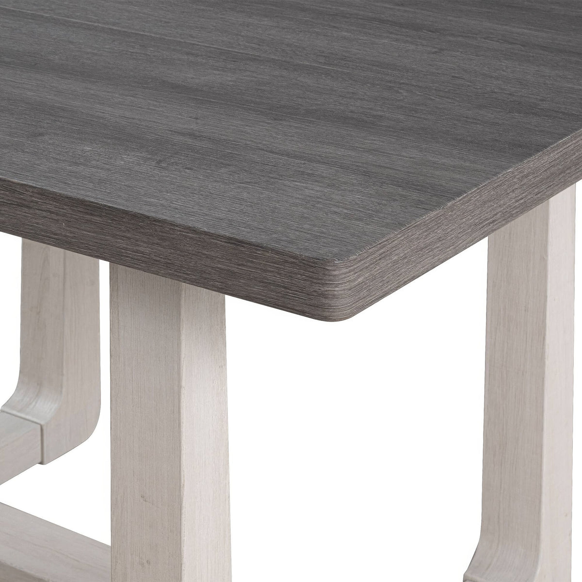 Sesa Dining Table, 48 Inch Rectangular Top, Trestle Base, Gray and White