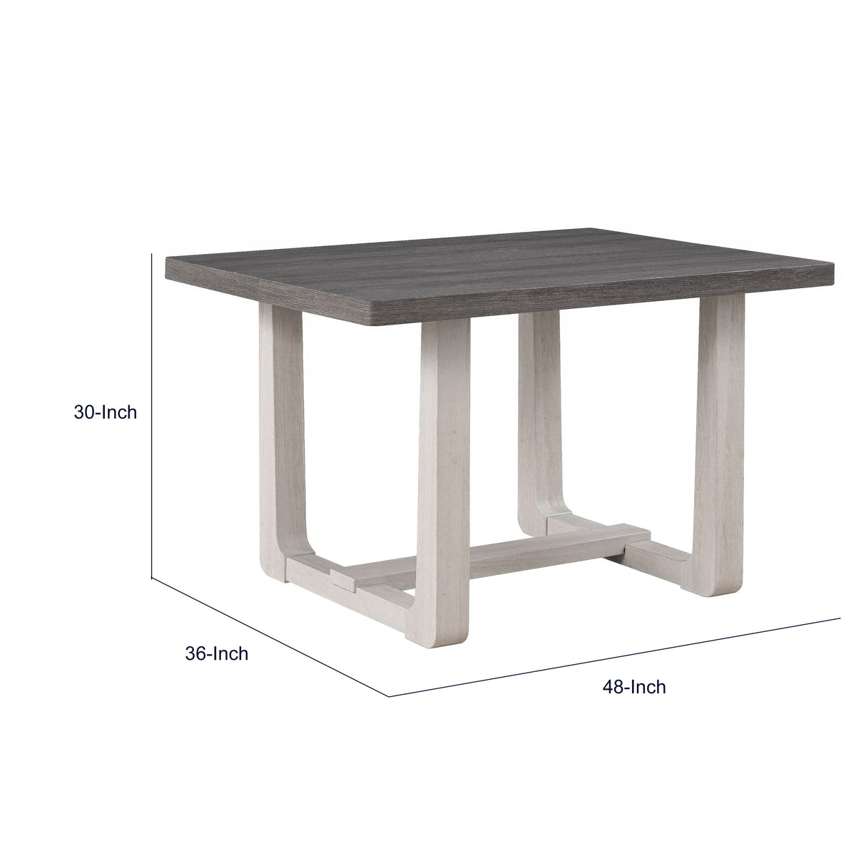 Sesa Dining Table, 48 Inch Rectangular Top, Trestle Base, Gray and White