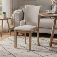 Sesa 4pc Dining Chair Set, Gray Upholstered Seat and Back, Natural Brown