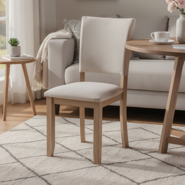 Sesa 4pc Dining Chair Set, Gray Upholstered Seat and Back, Natural Brown