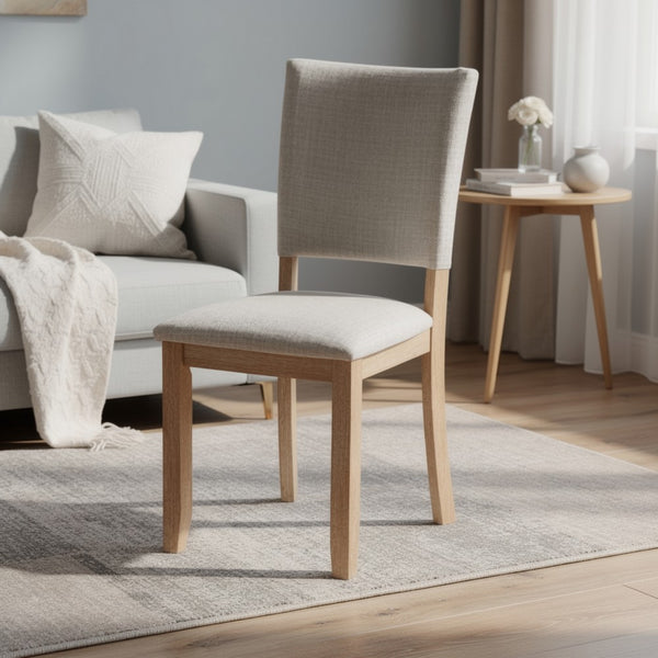 Sesa 4pc Dining Chair Set, Gray Upholstered Seat and Back, Natural Brown