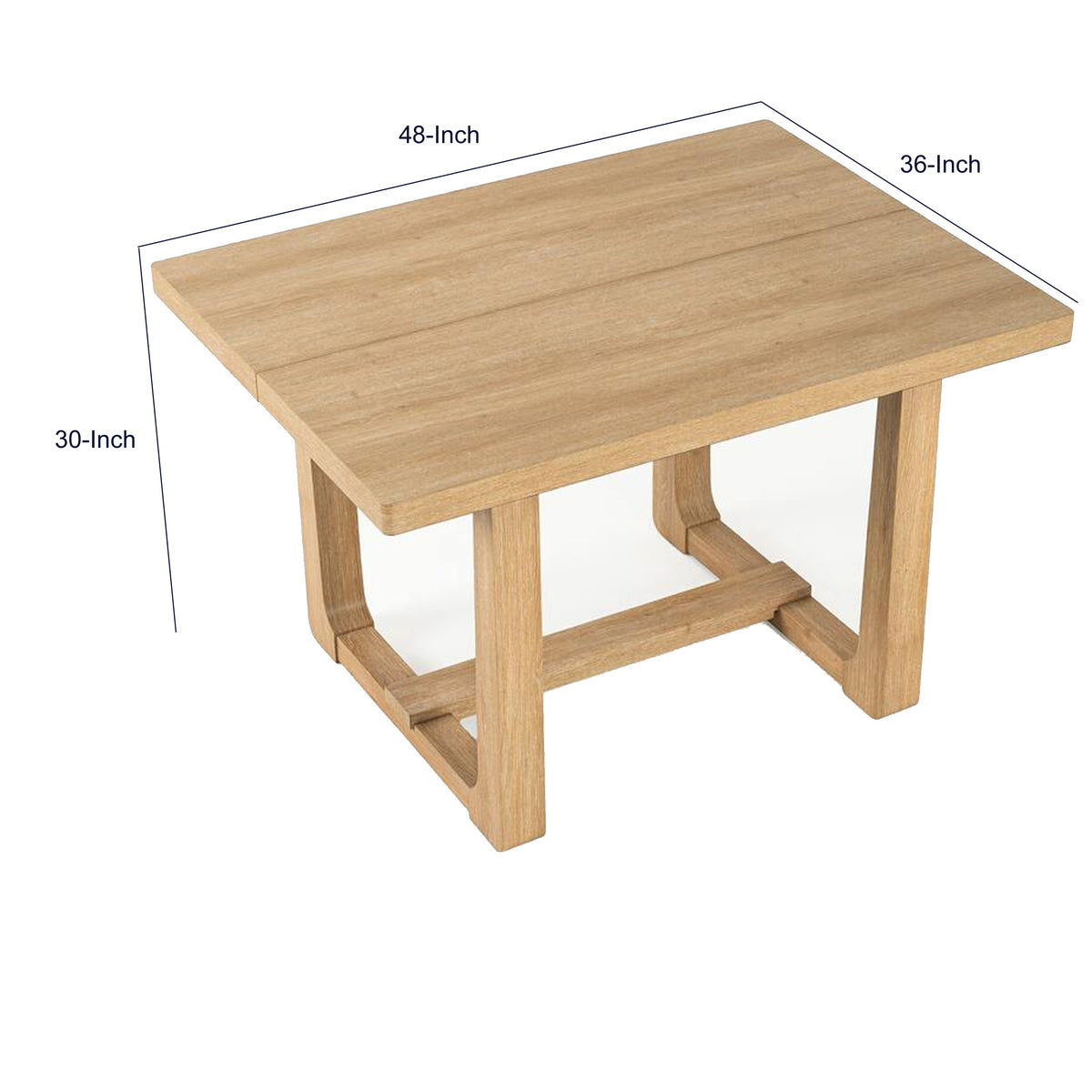 Sesa Dining Table, 48 Inch Rectangular Top, Trestle Base, Natural Brown