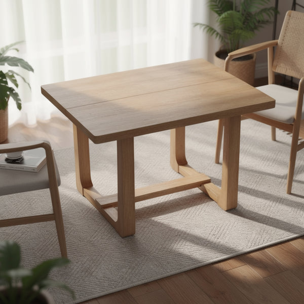 Sesa Dining Table, 48 Inch Rectangular Top, Trestle Base, Natural Brown