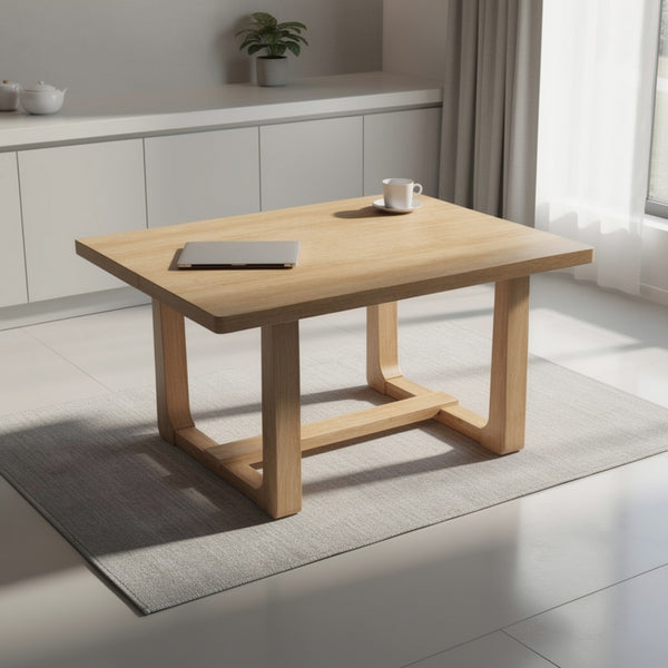 Sesa Dining Table, 48 Inch Rectangular Top, Trestle Base, Natural Brown