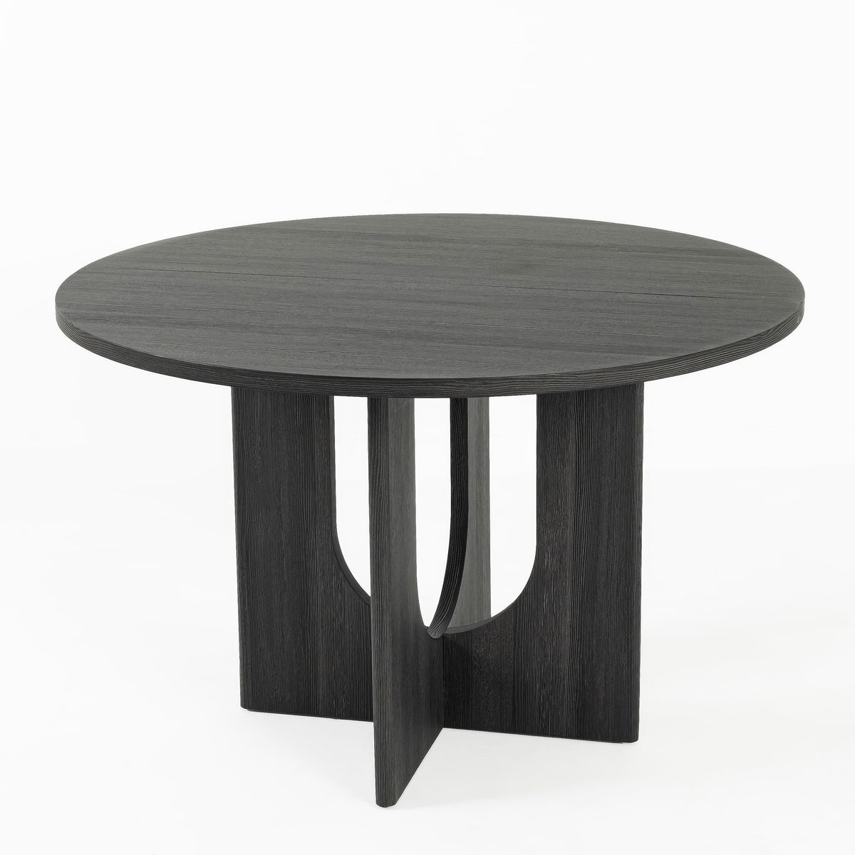 Kysa Dining Table, 47 Inch Round Top, Cross U Pedestal Base, Dark Gray  - BM353314