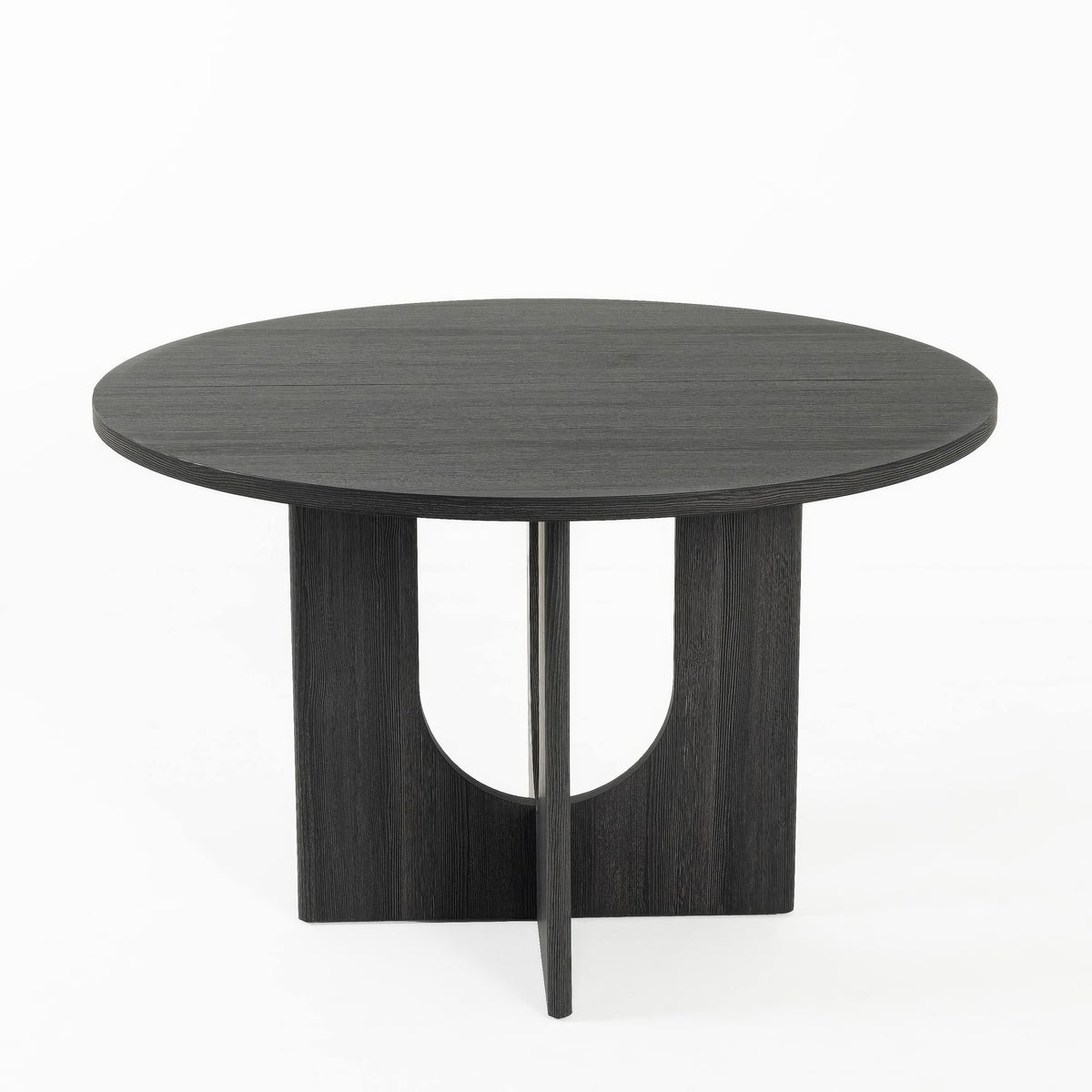 Kysa Dining Table, 47 Inch Round Top, Cross U Pedestal Base, Dark Gray  - BM353314