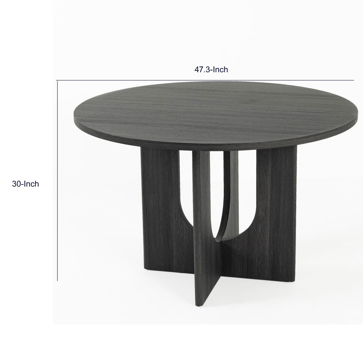 Kysa Dining Table, 47 Inch Round Top, Cross U Pedestal Base, Dark Gray  - BM353314