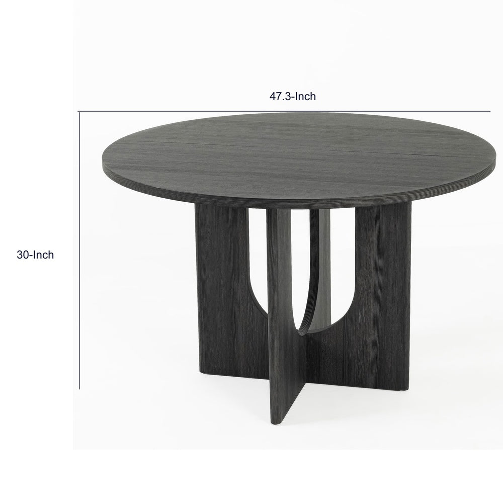 Kysa Dining Table, 47 Inch Round Top, Cross U Pedestal Base, Dark Gray  - BM353314