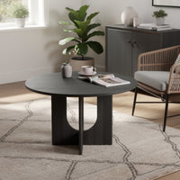 Kysa Dining Table, 47 Inch Round Top, Cross U Pedestal Base, Dark Gray  - BM353314