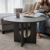 Kysa Dining Table, 47 Inch Round Top, Cross U Pedestal Base, Dark Gray  - BM353314