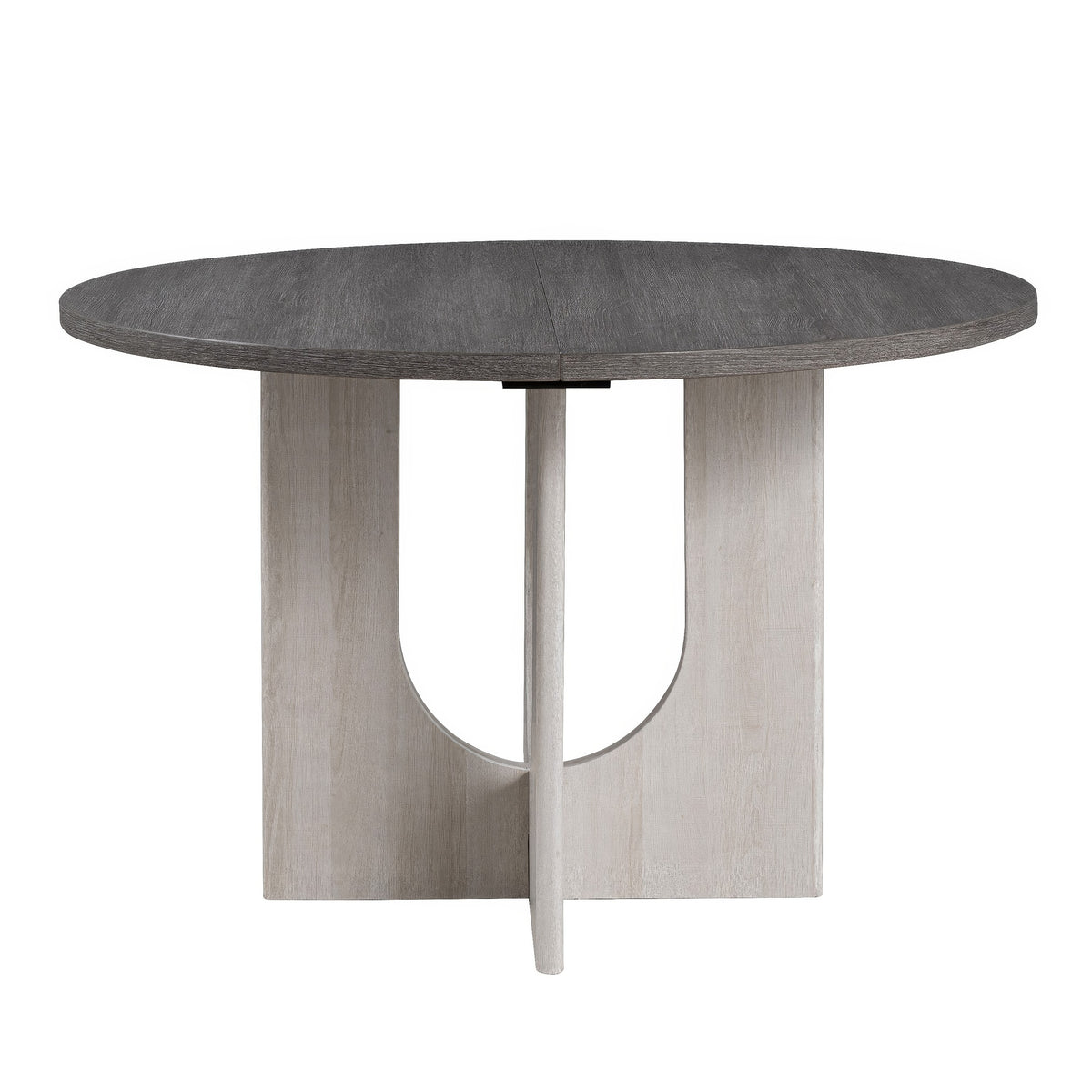 Kysa Dining Table, 47 Inch Gray Round Top, Cross U Pedestal Base, White  - BM353315