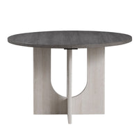 Kysa Dining Table, 47 Inch Gray Round Top, Cross U Pedestal Base, White  - BM353315