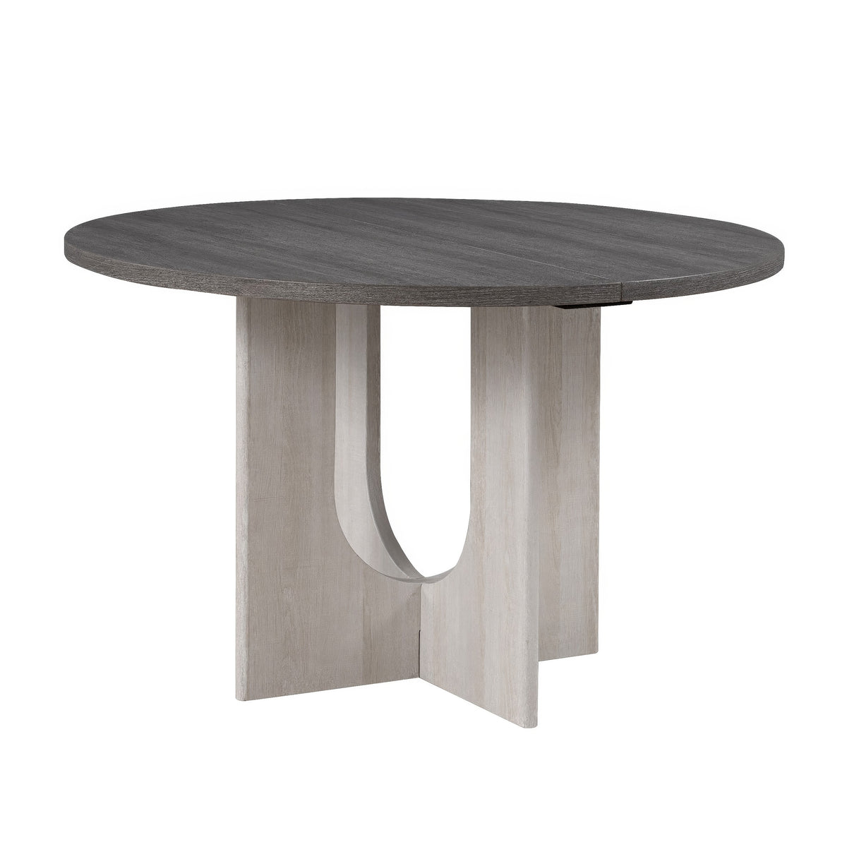 Kysa Dining Table, 47 Inch Gray Round Top, Cross U Pedestal Base, White  - BM353315