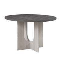 Kysa Dining Table, 47 Inch Gray Round Top, Cross U Pedestal Base, White  - BM353315