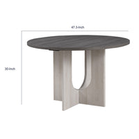 Kysa Dining Table, 47 Inch Gray Round Top, Cross U Pedestal Base, White  - BM353315
