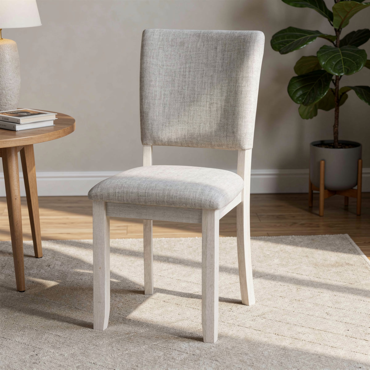 Kysa 4pc Dining Chair Set, Light Gray Upholstered Seat and Back, White  - BM353316