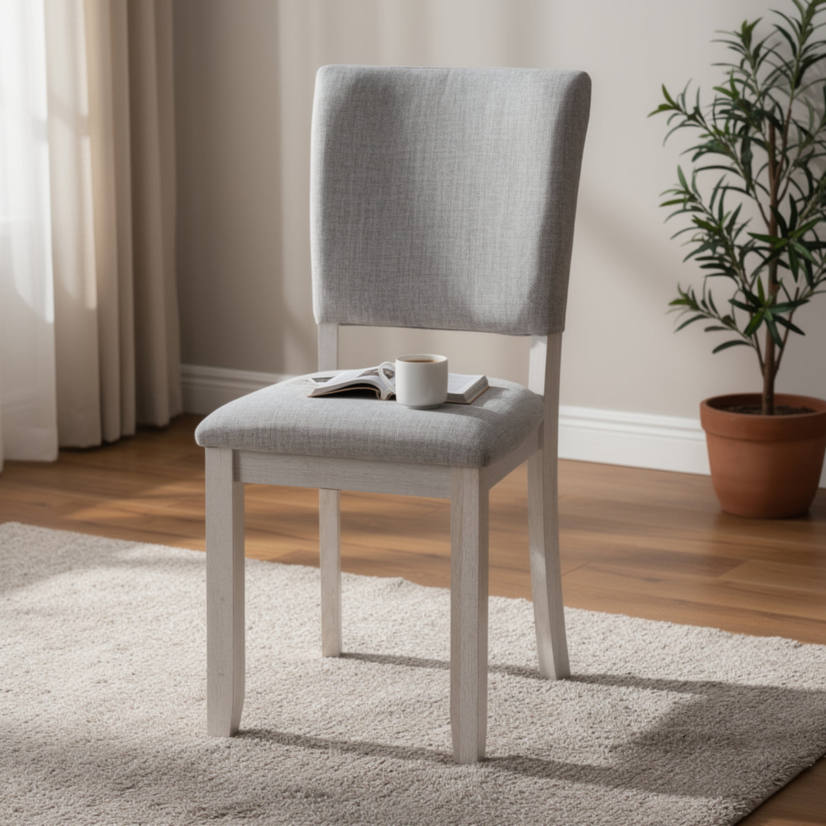 Kysa 4pc Dining Chair Set, Light Gray Upholstered Seat and Back, White  - BM353316