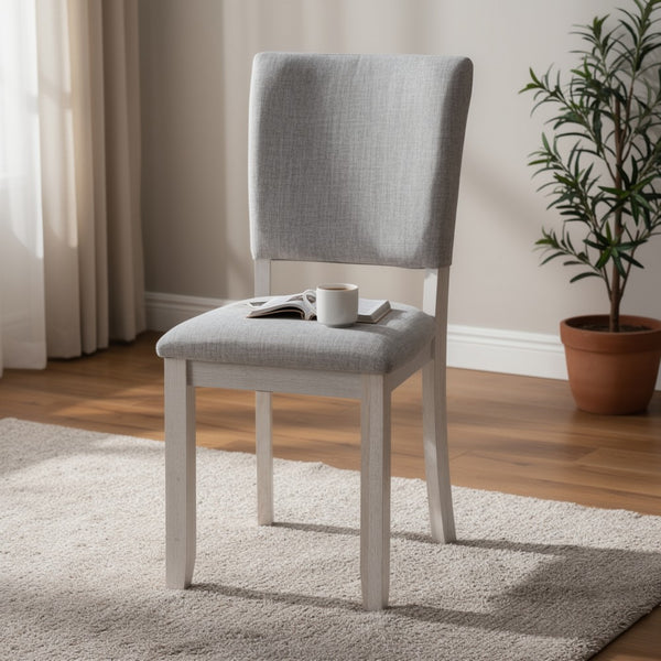 Kysa 4pc Dining Chair Set, Light Gray Upholstered Seat and Back, White  - BM353316