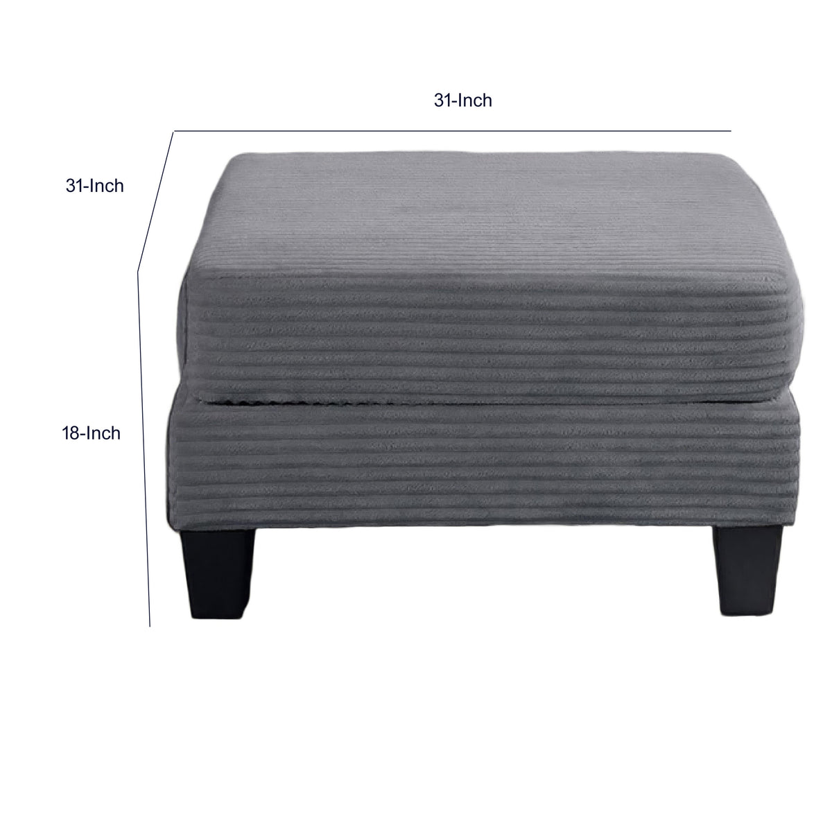 Mysi Storage Ottoman, Dark Gray Wide Wale Corduroy Upholstery, 31 Inch