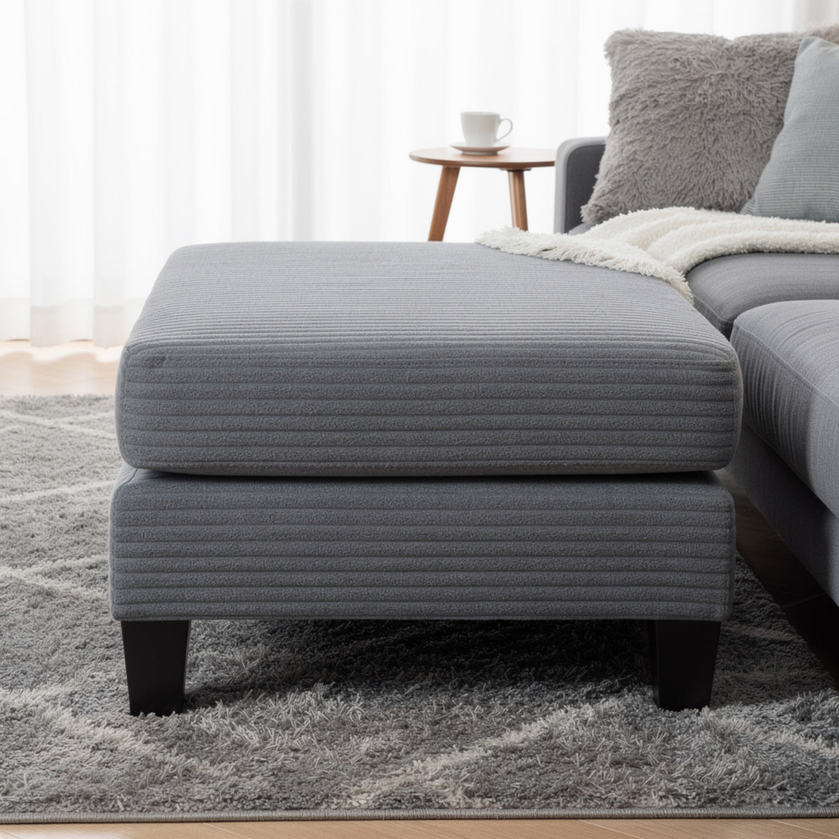 Mysi Storage Ottoman, Dark Gray Wide Wale Corduroy Upholstery, 31 Inch
