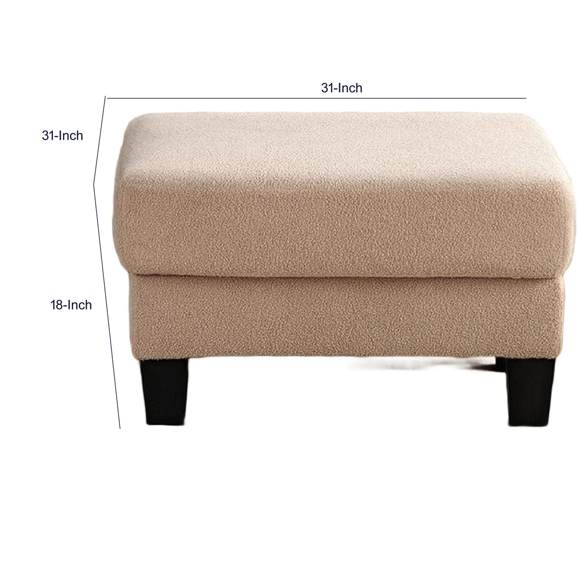 Cysa Storage Ottoman, Beige Boucle Upholstery, Brown Legs, 31 Inch   - BM353319