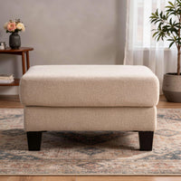 Cysa Storage Ottoman, Beige Boucle Upholstery, Brown Legs, 31 Inch   - BM353319