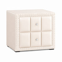 Fysa Nightstand, 2 Drawers, Crystal Knobs, Tufted Beige Upholstery - BM353320